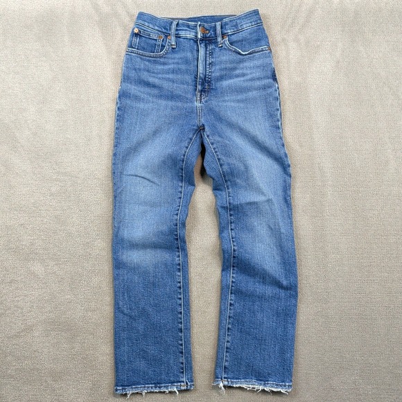 Madewell Slim Demi-Boot Jeans Size 26 Womens Blue Raw Hem High Rise Minimalist — photo 2